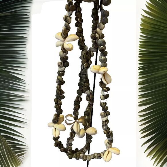 Seashell Necklace Lot 2 Beach Cowrie Shell Bead Lei Summer Wedding Festival Luau - Picture 4 of 5